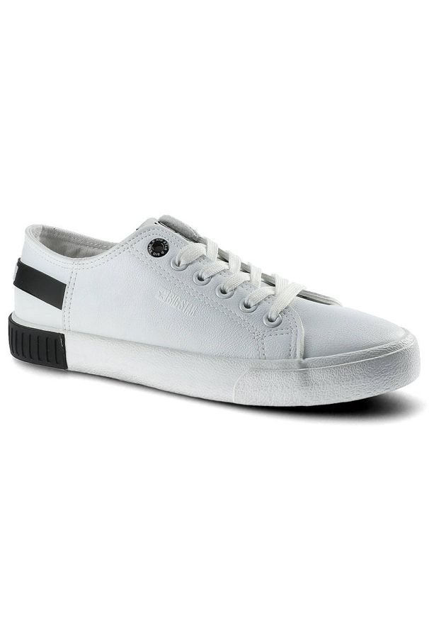 Big-Star - Białe Trampki Big Star Damskie Modne Buty. Okazja: na co dzień. Zapięcie: sznurówki. Kolor: biały, czarny, wielokolorowy. Materiał: skóra ekologiczna, jeans, materiał. Szerokość cholewki: normalna. Styl: sportowy, casual