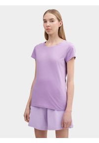 4f - T-shirt regular gładki damski. Kolor: fioletowy. Materiał: bawełna. Wzór: gładki #1
