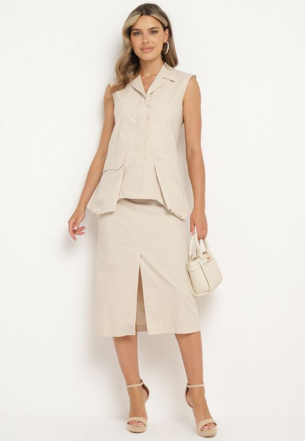 Born2be - Jasnobeżowa Spódnica Trapezowa Wimlea. Okazja: na co dzień. Kolor: beżowy. Styl: elegancki, casual, klasyczny