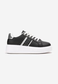 Born2be - Czarne Sneakersy na Platformie z Ażurowym Zdobieniem Jovieni. Kolor: czarny. Materiał: jeans. Wzór: ażurowy, aplikacja. Obcas: na platformie #4