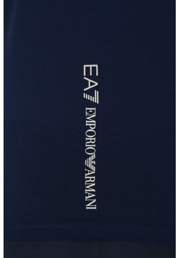 EA7 Emporio Armani - EA7 Granatowy damski t-shirt ze srebrnym logo, Rozmiar M. Kolor: niebieski
