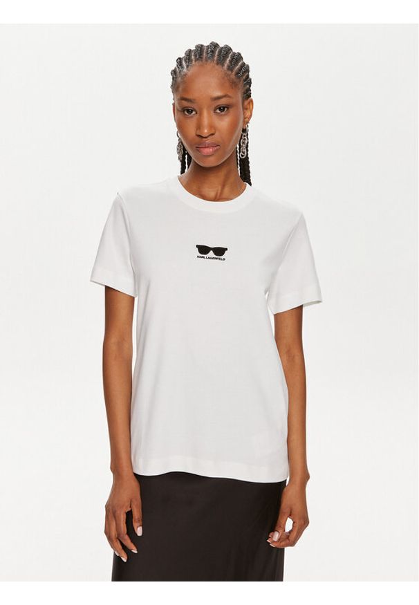 Karl Lagerfeld - KARL LAGERFELD T-Shirt 245W1717 Biały Regular Fit. Typ kołnierza: dekolt w karo. Kolor: biały. Materiał: bawełna