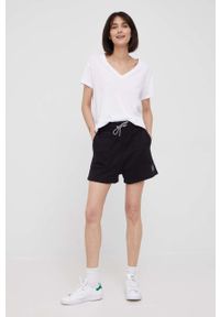Armani Exchange szorty bawełniane damskie kolor czarny z aplikacją high waist. Stan: podwyższony. Kolor: czarny. Materiał: bawełna. Wzór: aplikacja