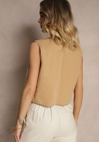 Renee - Beżowa Bawełniana Kamizelka z Haftowanym Wzorem Lisadora. Okazja: na co dzień. Kolor: beżowy. Materiał: bawełna. Wzór: haft. Styl: casual