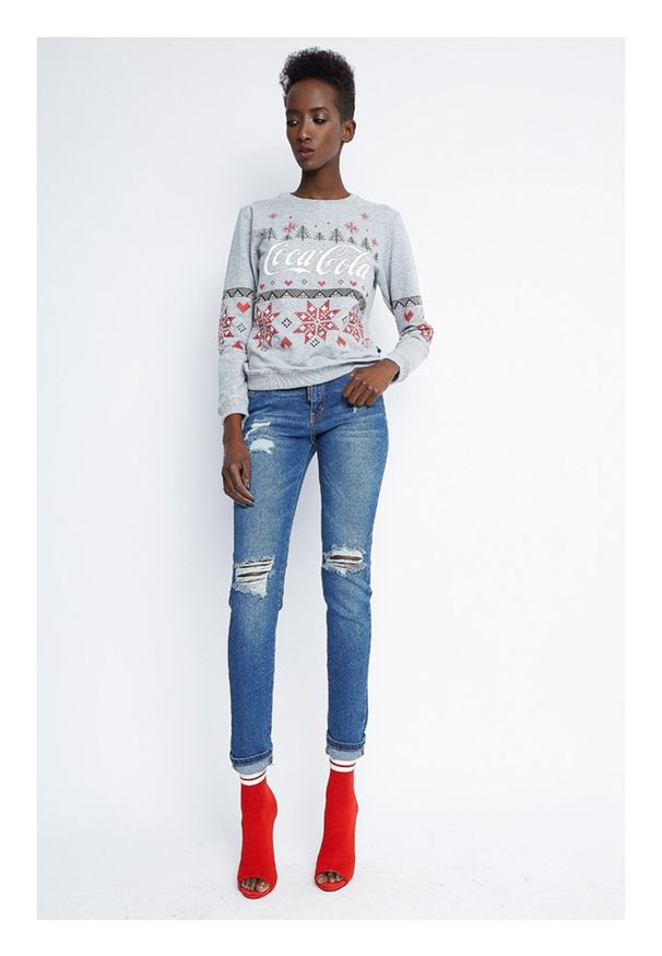 Sugarbird Bluza "Coca-Cola" | CC18AW7130803 / Forcett Snowflake Coca-Cola | Kobieta | Szary. Kolor: szary. Materiał: bawełna, lycra. Wzór: nadruk, aplikacja. Styl: wizytowy