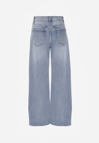 Born2be - Niebieskie Szerokie Jeansy z Bawełną z Wysokim Stanem Ninuin. Stan: podwyższony. Kolor: niebieski. Wzór: koronka. Styl: elegancki, klasyczny #8