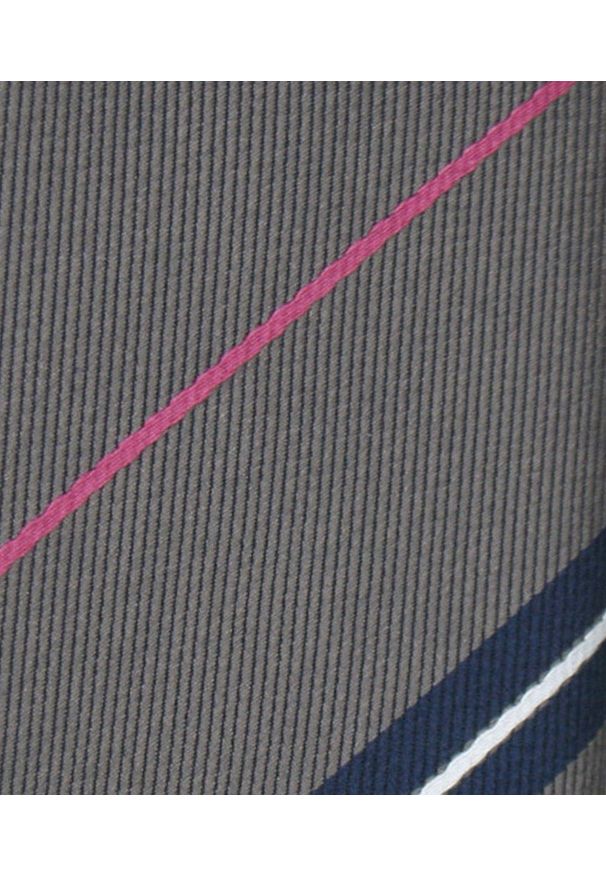 Klasyczny Krawat Klubowy - Alties - Popielato-Beżowy w Prążek. Kolor: brązowy, wielokolorowy, beżowy. Materiał: tkanina. Wzór: prążki. Styl: klasyczny