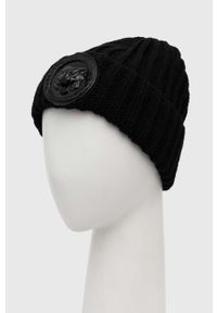Just Cavalli czapka z domieszką wełny kolor czarny z grubej dzianiny. Kolor: czarny. Materiał: dzianina, wełna #3
