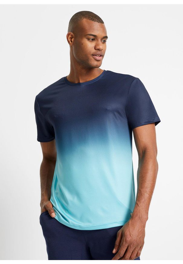 bonprix - T-shirt sportowy w cieniowanym kolorze. Kolor: niebieski. Styl: sportowy