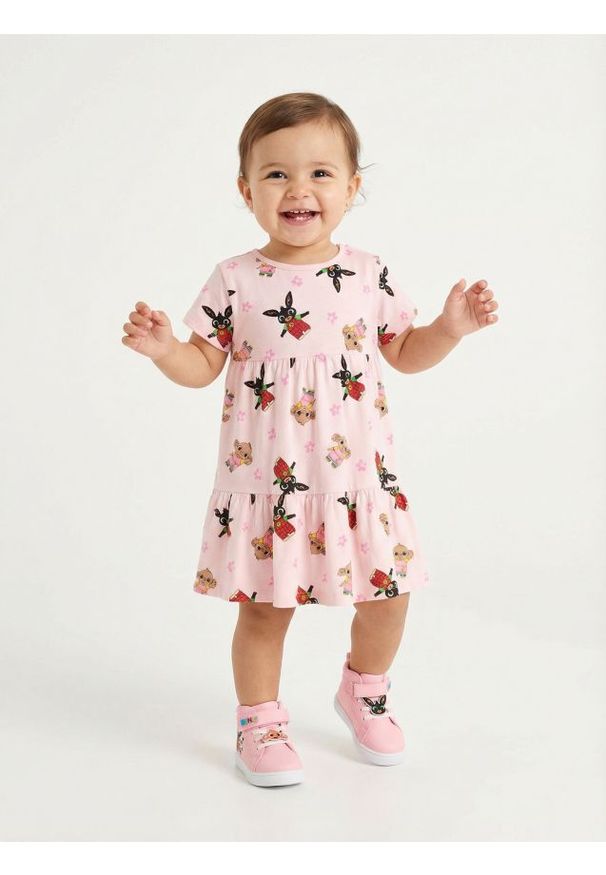 Sinsay - Sukienka z nadrukiem Bing - różowy. Kolor: różowy. Wzór: nadruk
