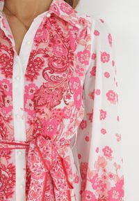 Born2be - Fuksjowa Koszulowa Sukienka z Guzikami i Gumką w Pasie Melija. Kolor: różowy. Materiał: materiał. Wzór: kwiaty. Sezon: wiosna, lato. Typ sukienki: koszulowe #2