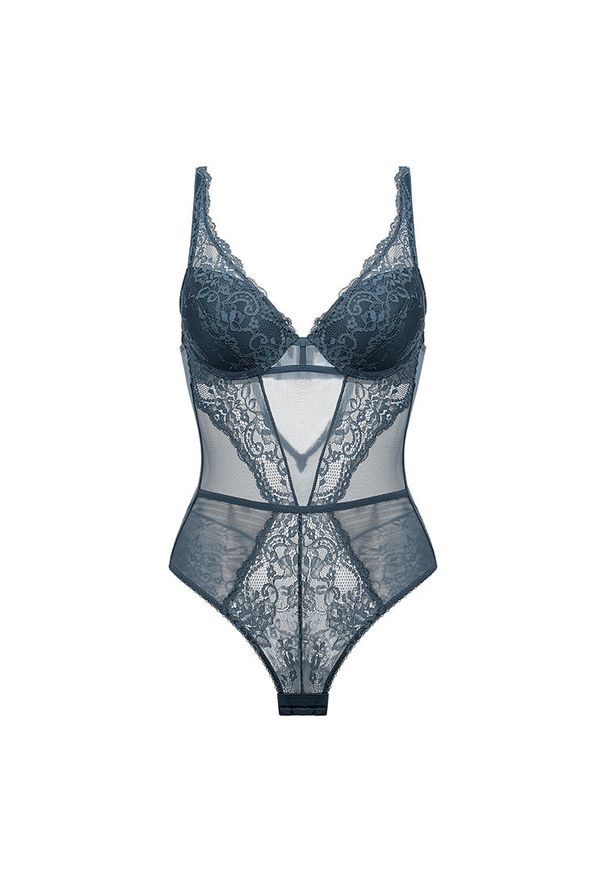 Intica - Body z usztywnianym biustem i koronkowym wykończeniem Muyesser. Kolor: niebieski. Materiał: koronka. Wzór: koronka