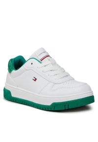 TOMMY HILFIGER - Sneakersy Tommy Hilfiger Low Cut Lace-Up Sneaker T3X9-32871-1355 M White/Green X165. Kolor: biały. Materiał: skóra #1