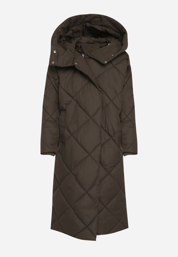 Born2be - Ciemnozielona Kurtka Płaszcz z Geometrycznym Pikowaniem Johnatta. Kolor: zielony. Wzór: geometria