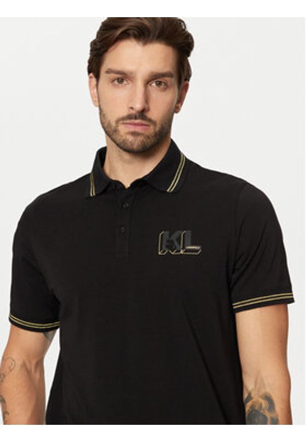 Karl Lagerfeld - KARL LAGERFELD Polo 745462 551235 Czarny Regular Fit. Typ kołnierza: polo. Kolor: czarny. Materiał: bawełna