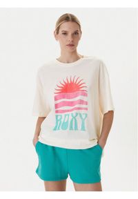 Roxy T-Shirt Hangloose Poster ERJZT06090 Beżowy jasny Loose Fit. Kolor: beżowy. Materiał: bawełna #1