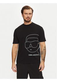 Karl Lagerfeld - KARL LAGERFELD T-Shirt 755197 551225 Czarny Regular Fit. Typ kołnierza: dekolt w karo. Kolor: czarny. Materiał: bawełna