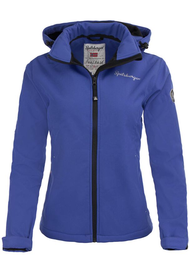 GOLF - Kurtka softshell damska Spitsbergen — wiatroszczelna, hydrofobowa. Typ kołnierza: golf. Kolor: fioletowy. Materiał: softshell. Sport: golf