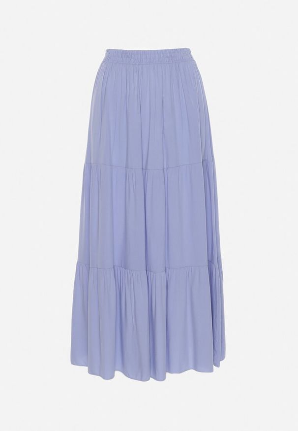 Born2be - Jasnoniebieska Wiskozowa Spódnica Maxi Rozkloszowana z Paskami Saosa. Okazja: na co dzień. Kolor: niebieski. Materiał: wiskoza. Wzór: paski. Styl: casual, klasyczny