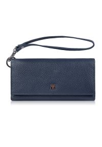 PAOLO PERUZZI - Duży portfel damski skórzany granatowy z miejscem na telefon kopertówka Paolo Peruzzi T-141-NV. Kolor: niebieski. Materiał: skóra #1