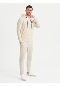 Ombre Clothing - Męski komplet dresowy bluza z kapturem + spodnie dresowe - kremowy V2 - Rozmiar: XXL. Okazja: na co dzień. Typ kołnierza: kaptur. Kolor: kremowy. Materiał: dresówka. Styl: casual