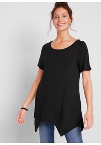 bonprix - Długi shirt z dłuższymi bokami, krótki rękaw. Kolor: czarny. Długość rękawa: krótki rękaw. Długość: krótkie #1