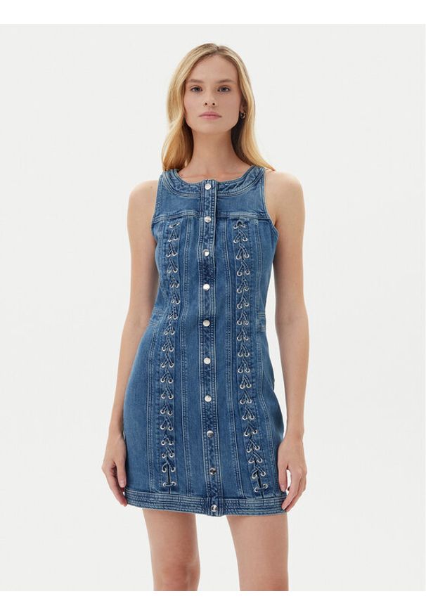 Guess Sukienka 175261 Niebieski Classic Fit. Kolor: niebieski. Materiał: bawełna