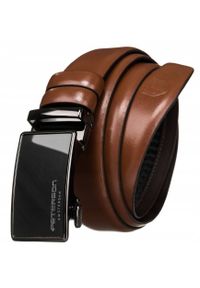 Pasek męski Peterson PTN A003 BROWN brązowy. Kolor: brązowy. Materiał: jeans, skóra