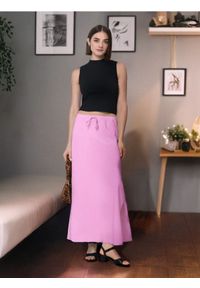 Sinsay - Spódnica midi z wiązaniem - różowy. Kolor: różowy. Materiał: materiał, len #1