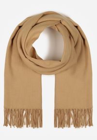 Born2be - Ciemnobeżowy Gładki Szalik z Frędzlami Vetiela. Okazja: na co dzień. Kolor: beżowy. Materiał: jeans. Wzór: gładki. Sezon: zima, jesień. Styl: casual, elegancki #1