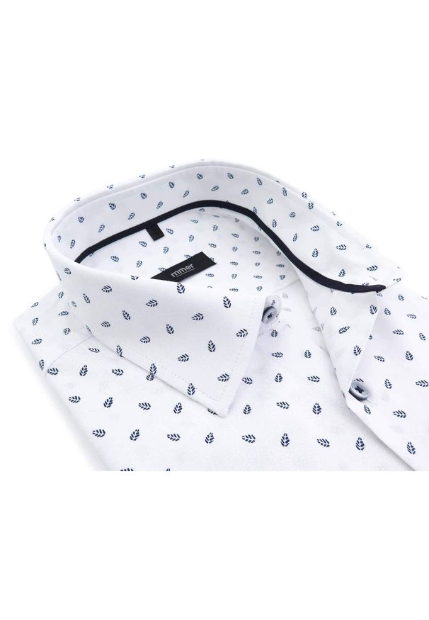 Mmer / Villaro - Koszule męskie - Biała koszula w listki na delikatnym wzorze E105. Kolor: biały. Materiał: bawełna, tkanina. Długość: długie. Styl: elegancki, klasyczny