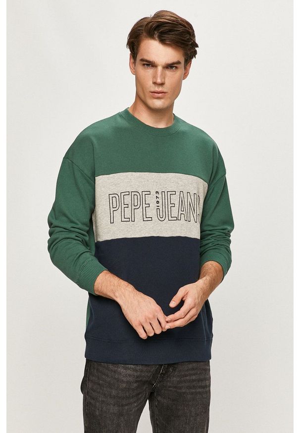 Pepe Jeans - Bluza bawełniana Ismael. Kolor: zielony. Materiał: bawełna. Wzór: nadruk