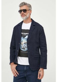 Sisley marynarka jeansowa kolor granatowy. Kolor: niebieski. Materiał: jeans. Wzór: aplikacja. Styl: klasyczny #1