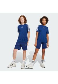 Adidas - Szorty dla dzieci z 3 paskami Train Essentials. Kolor: biały, wielokolorowy, niebieski. Technologia: ClimaCool (Adidas)