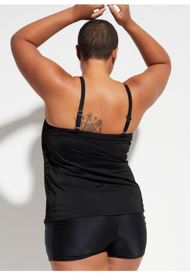 bonprix - Top tankini z koronki. Kolor: czarny. Materiał: koronka. Długość rękawa: na ramiączkach. Wzór: koronka