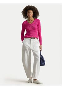 Polo Ralph Lauren Sweter 211971870509 Różowy Slim Fit. Typ kołnierza: polo. Kolor: różowy. Materiał: bawełna #3