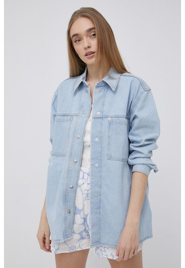 Tom Tailor kurtka jeansowa damska przejściowa oversize. Kolor: niebieski. Materiał: jeans