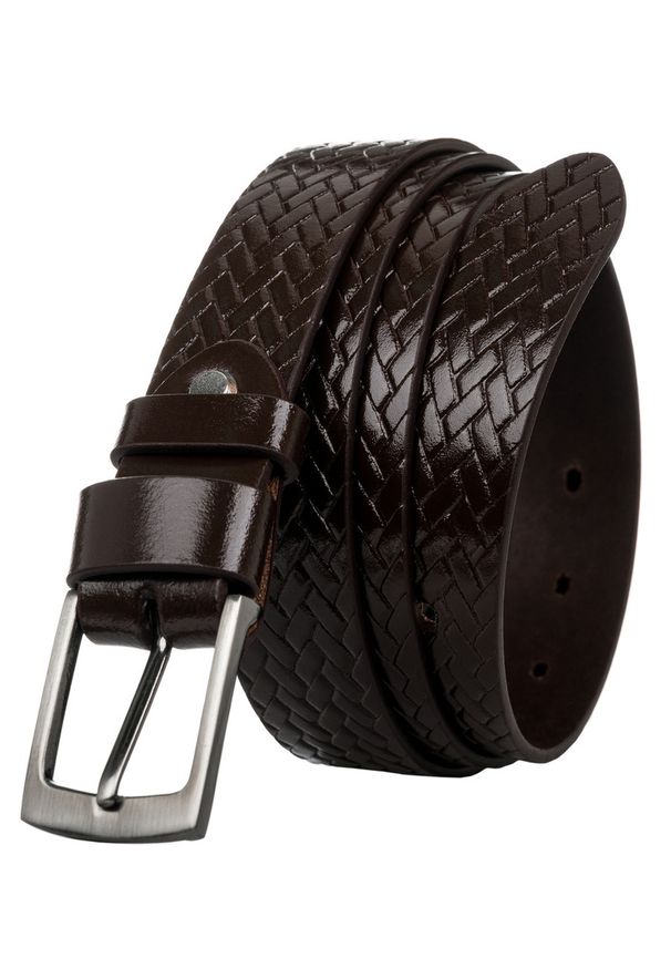 ROVICKY - Pasek męski brązowy Rovicky PLW-R-15 BROWN. Kolor: brązowy. Materiał: skóra. Wzór: aplikacja