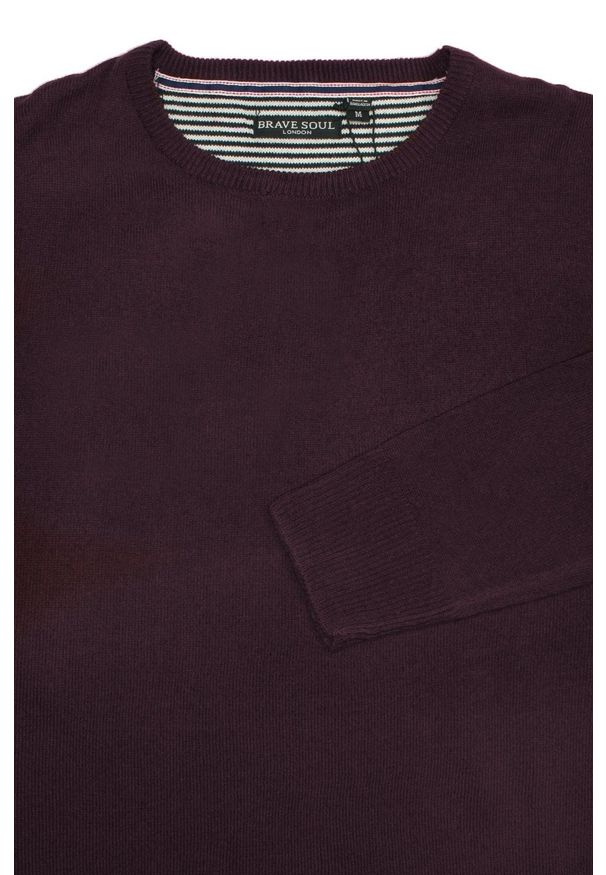 Brave Soul - Sweter Śliwkowy Okrągły Dekolt Męski Jednokolorowy -BRAVE SOUL. Okazja: na co dzień, na spotkanie biznesowe, do pracy. Materiał: akryl. Styl: elegancki, biznesowy, casual