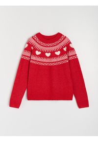 Sinsay - Sweter z motywem świątecznym z domieszką wełny - czerwony. Kolor: czerwony. Materiał: wełna. Styl: wizytowy