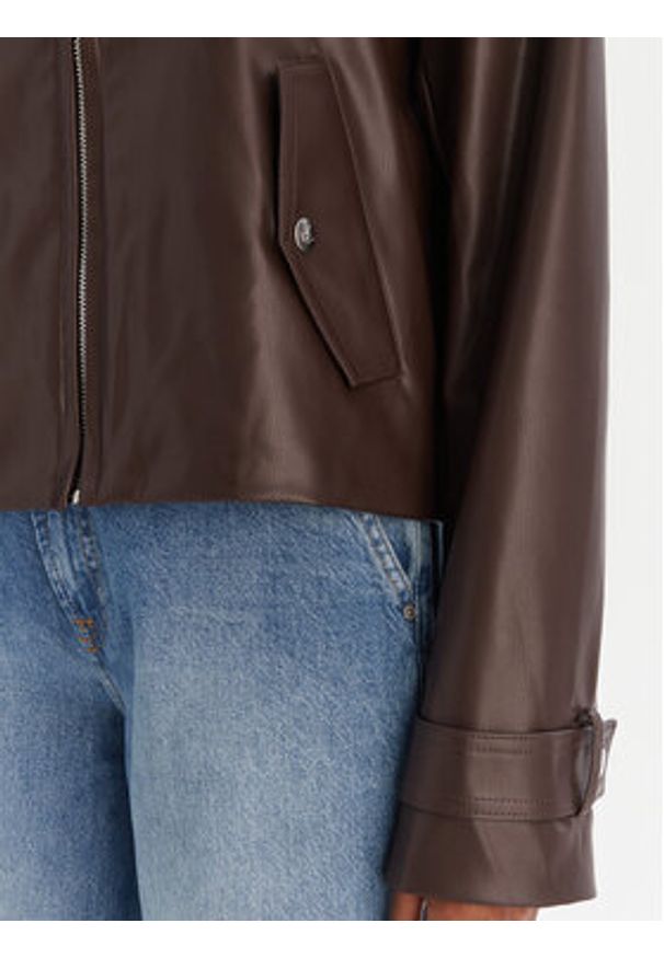 Calvin Klein Jeans Kurtka z imitacji skóry Moto LV047E501G Brązowy Regular Fit. Kolor: brązowy. Materiał: skóra