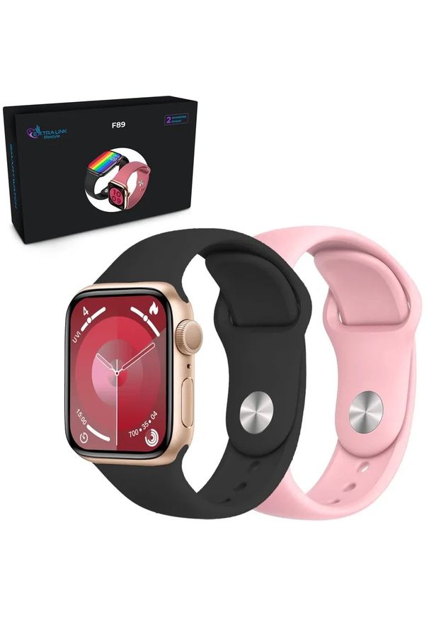 EXTRALINK - Extralink Lifestyle Smartwatch F89 | Smartband | Złoty + różowa/czarna opaska. Rodzaj zegarka: smartwatch. Kolor: wielokolorowy, różowy, czarny, złoty