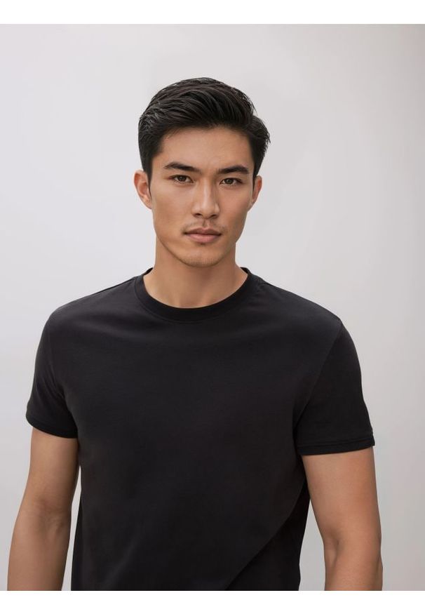 Reserved - T-shirt slim fit - ciemnoszary. Kolor: szary. Materiał: bawełna, dzianina