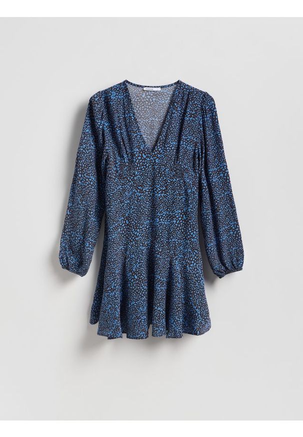 Reserved - Wzorzysta sukienka z wiskozy - ciemnobrązowy. Kolor: brązowy. Materiał: wiskoza