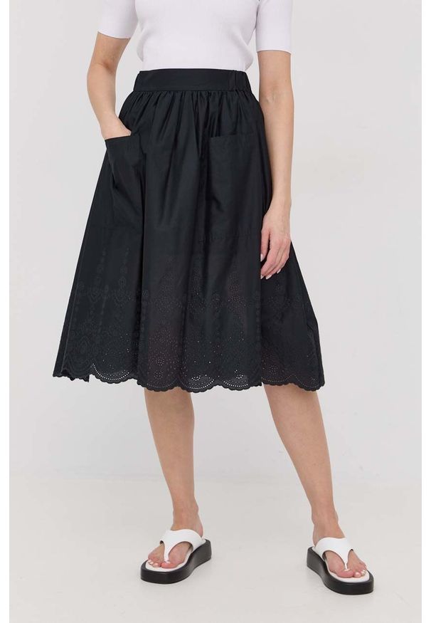 MAX&Co. spódnica bawełniana kolor czarny midi rozkloszowana. Kolor: czarny. Materiał: bawełna