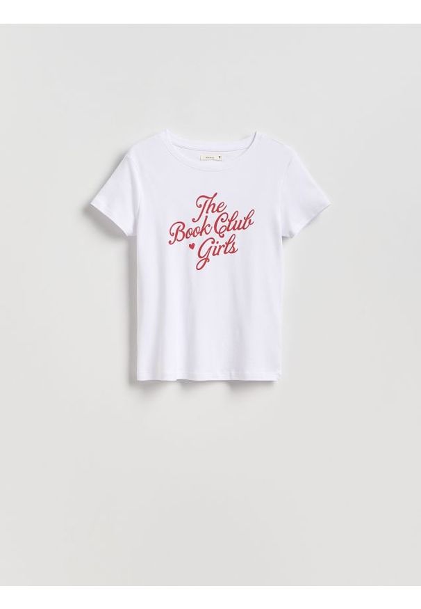 Reserved - T-shirt z nadrukiem - biały. Kolor: biały. Materiał: bawełna. Wzór: nadruk