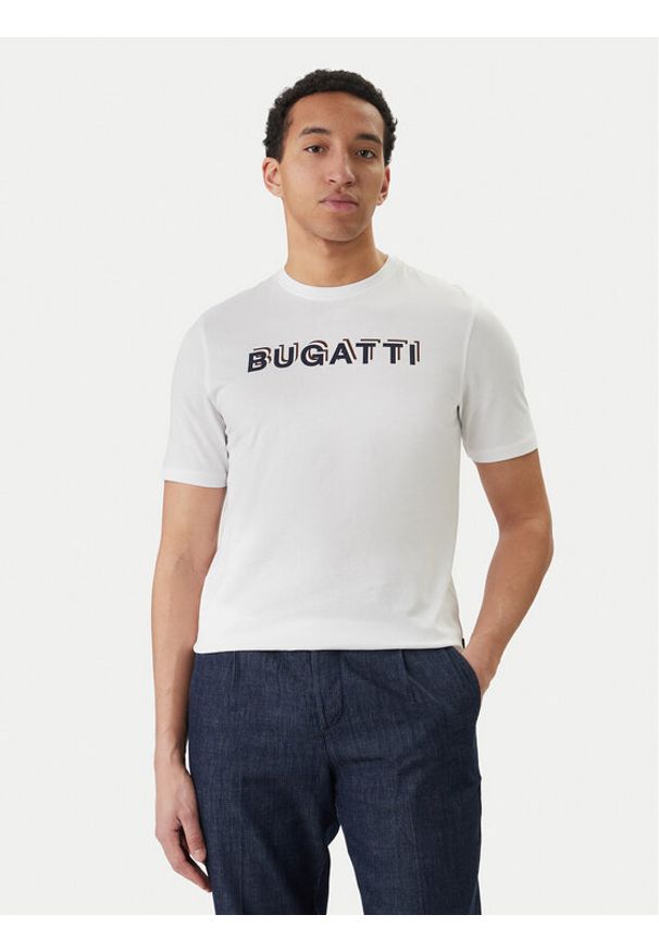 Bugatti T-Shirt 8350-75045C Biały Regular Fit. Kolor: biały. Materiał: bawełna