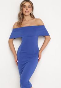 Born2be - Granatowa Klasyczna Dopasowana Sukienka z Wywiniętym Dekoltem Luvlia. Okazja: na spacer, na randkę. Kolor: niebieski. Materiał: tkanina. Wzór: gładki. Typ sukienki: proste. Styl: klasyczny #5