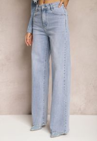 Renee - Jasnoniebieskie Jeansowe Spodnie Typu Szwedy High Waist z Szerokimi Nogawkami Mosalie. Stan: podwyższony. Kolor: niebieski. Materiał: jeans. Sezon: lato. Styl: klasyczny, elegancki #3