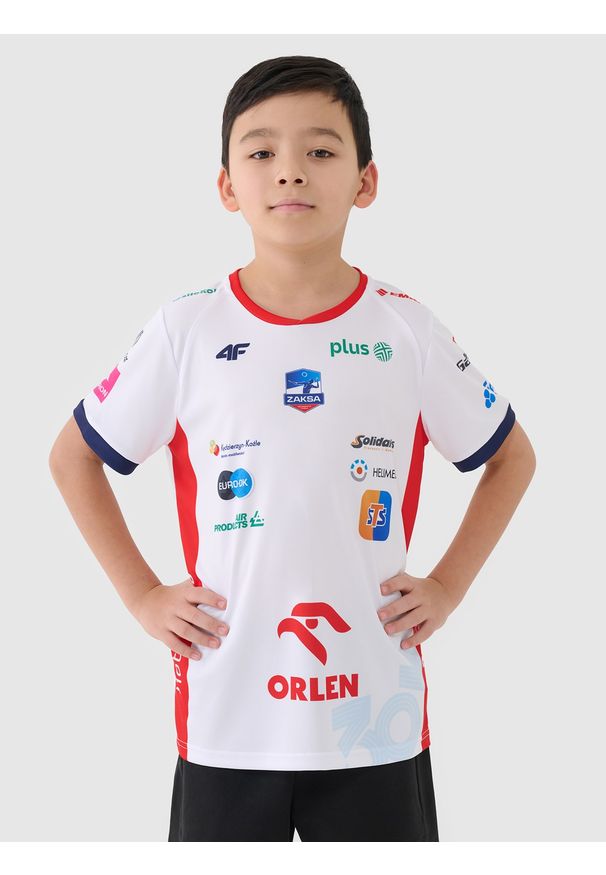4f - 4F Koszulka meczowa replika domowa z sezonu 2024/2025 dziecięca 4F x Zaksa Kędzierzyn-Koźle - multikolor 110/116. Okazja: do domu. Typ kołnierza: dekolt w serek. Kolor: wielokolorowy. Materiał: dzianina, włókno, materiał, syntetyk. Wzór: gładki, nadruk, ze splotem. Sezon: lato. Styl: klasyczny, sportowy